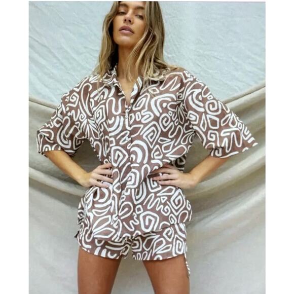 Stone Fox Swim Melba 100% Linen Shorts- Rawhide Swirl -XS / S - Picture 5 of 8